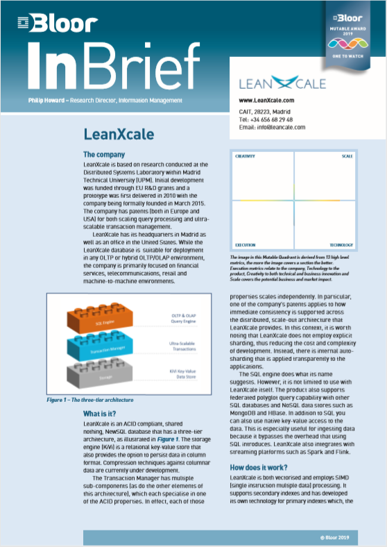 LeanXcale Inbrief
